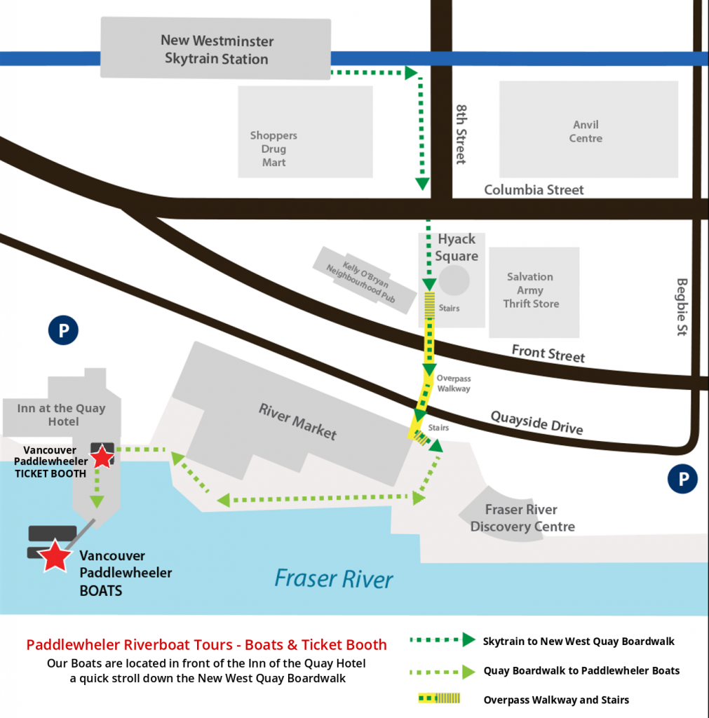 Location Map - Vancouver Paddlewheeler, New Westminster - Boats, Skytrain, Parking
